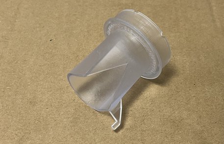 3D V-Naht Folienbeuteldüse, Raupengeometrie 27x30mm mit Anschlag