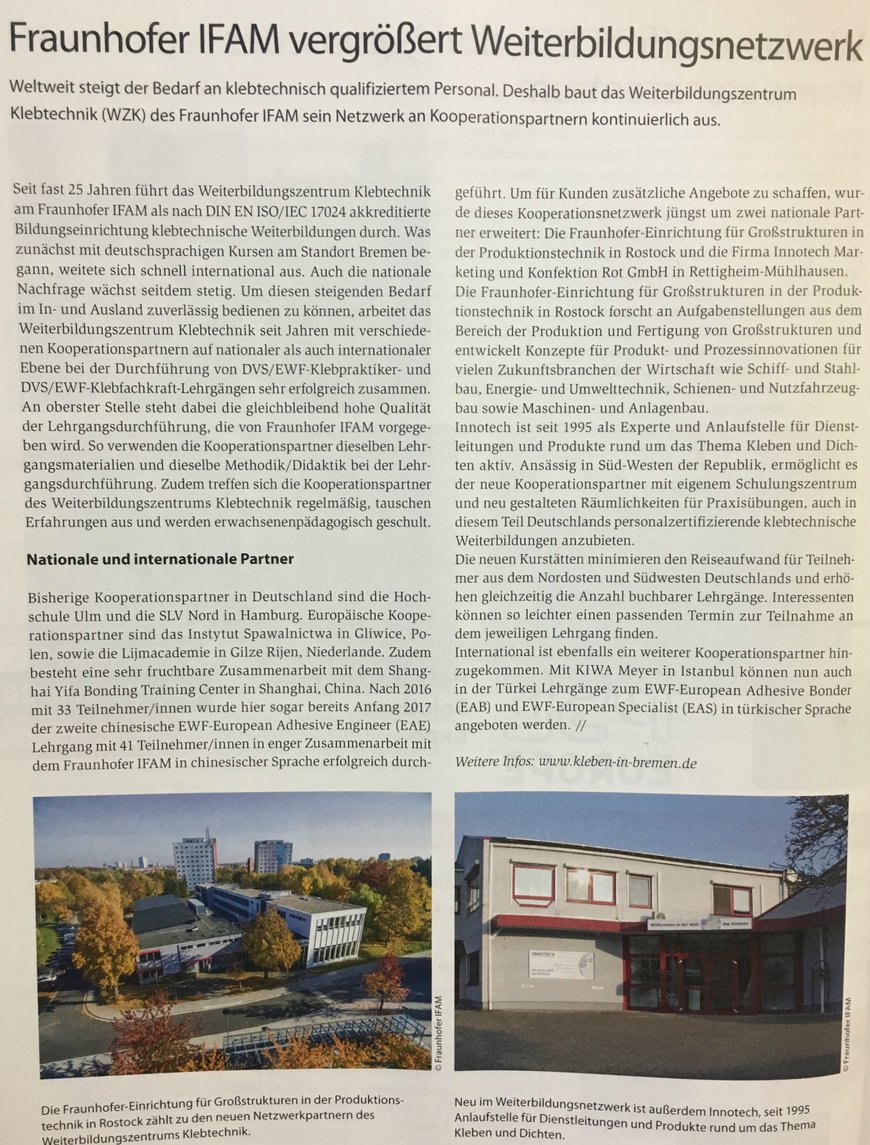 Adhäsion Artikel Fraunhofer IFAM