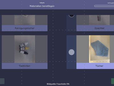 Software-Oberfläche: Bereitlegen der Materialien